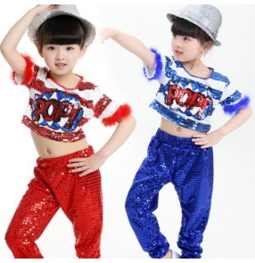 Royal blue silver white black yellow gold sequined boys girls kids child children modern dance jazz dance hip hop dance t show school play costumes clothes